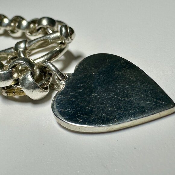 8" Vintage 925 Sterling Silver Toggle Bracelet with Engraveable Heart Pendant - Picture 6 of 9
